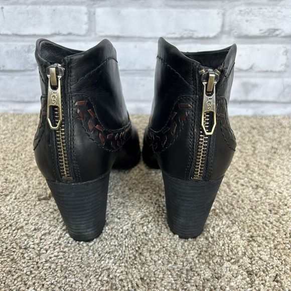 UGG black Charlotte ankle booties brown leather size 6 - Picture 4 of 11